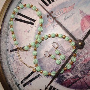 Handmade necklace & earring set with pastel melon beads in pink or mint